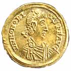 A gold solidus of Honorius (AD 395-423) from the Stanchester hoard.